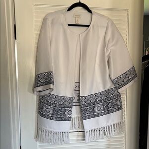 Chico's White and Navy Embroidered Jacket